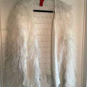 NWOT White shaggy open front cardigan by Cristina size XL